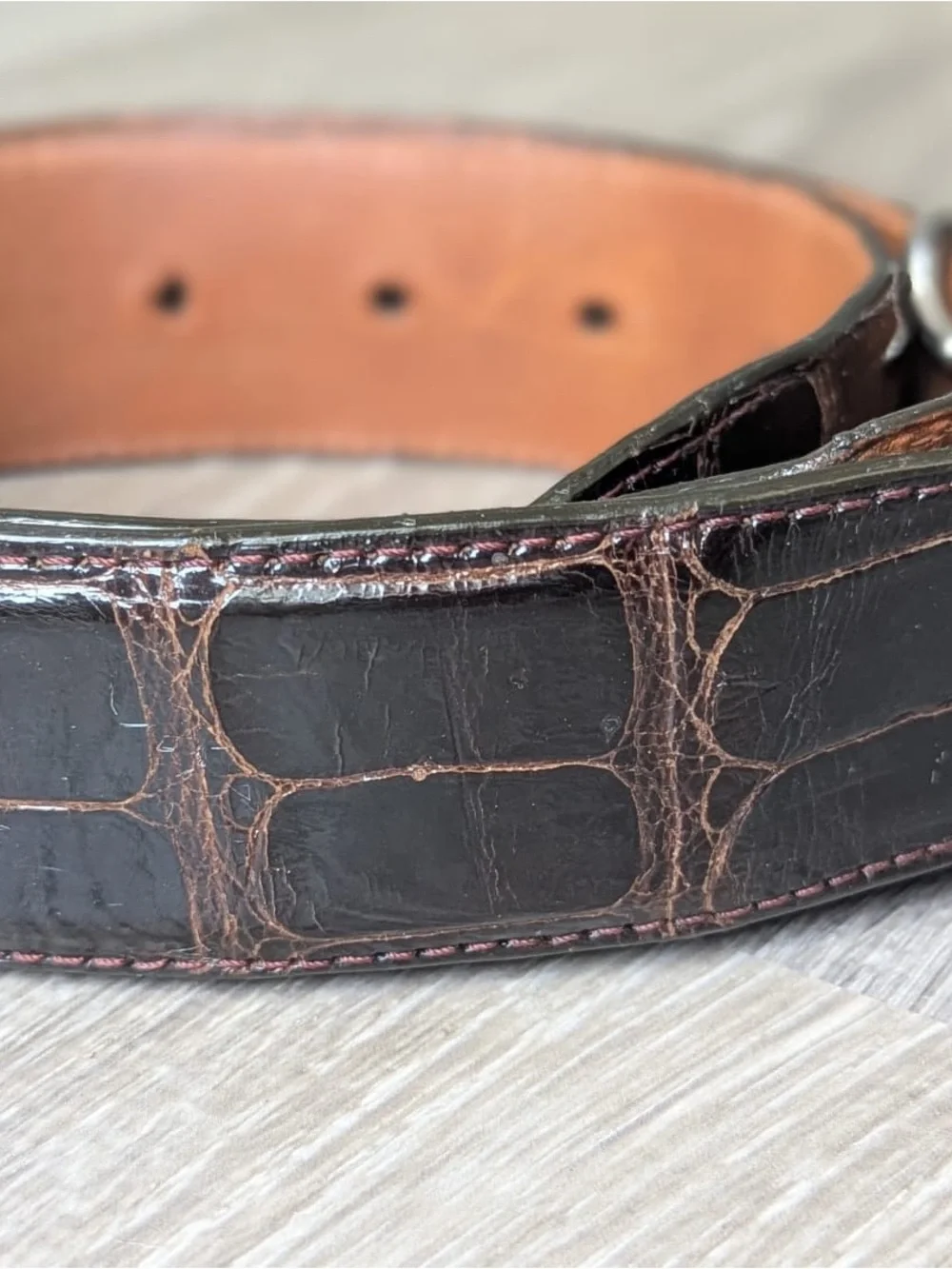 Alligator Leather Croc-Embossed Scott Mallory Belt in Dark Brown